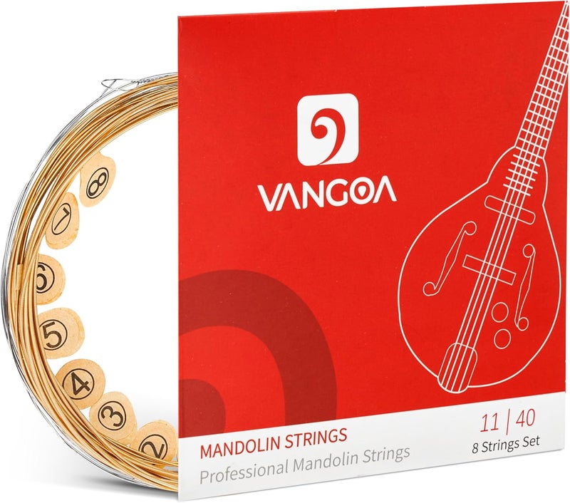 Vangoa أوتار الماندولين، 90/10 برونز معبأة بتغليف محكم للأوتار الخاصة بالماندولين 8 أوتار، خفيفة، 11-40 - Image 1